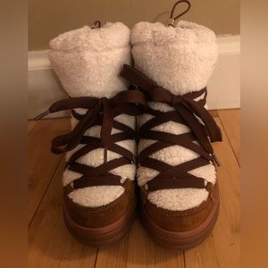 Moncler insolux brown suede and shearling ankle boots
